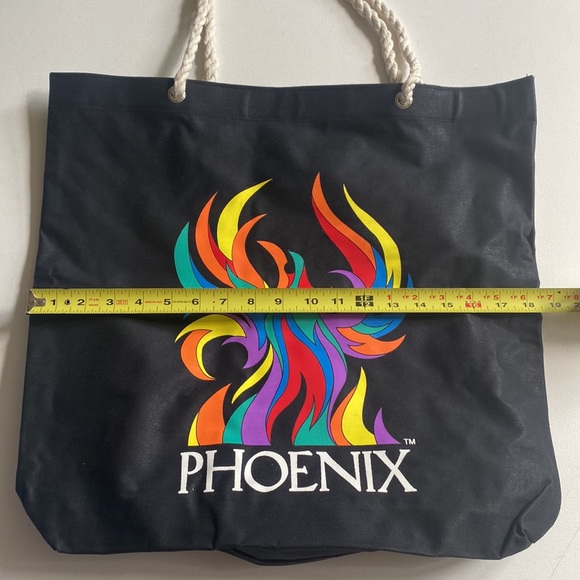Phoenix graphic printed Large black canvas tote bag with white rope straps - Picture 6 of 9